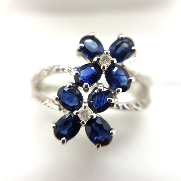 SAVE £100 | 9ct White Gold Diamond & Sapphire Dress Ring