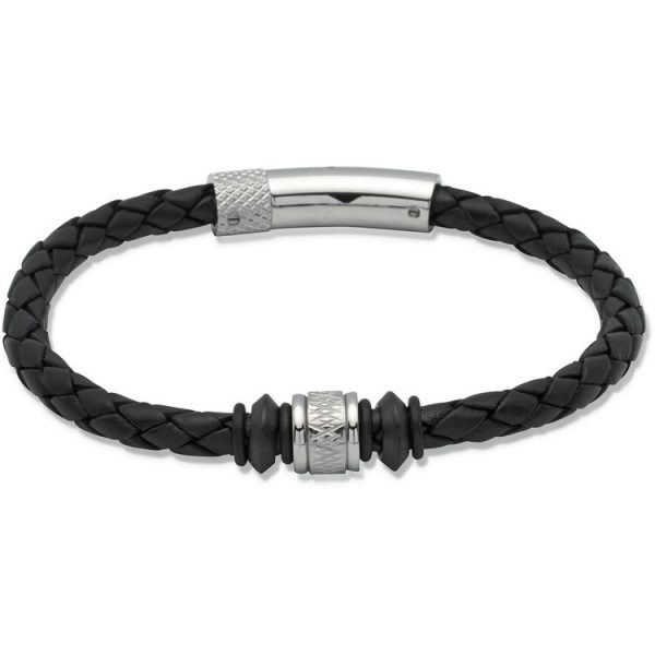 Unique & Co. Men’s Stainless Steel Leather Bracelet