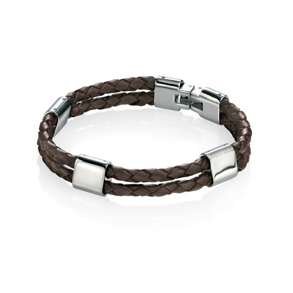 Fred Bennett Double Strand Leather Bracelet With Stainless Steel Bars