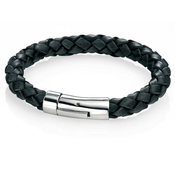 Fred Bennett Thick Black Braided Bracelet With Push Lock Stainless Steel Clasp