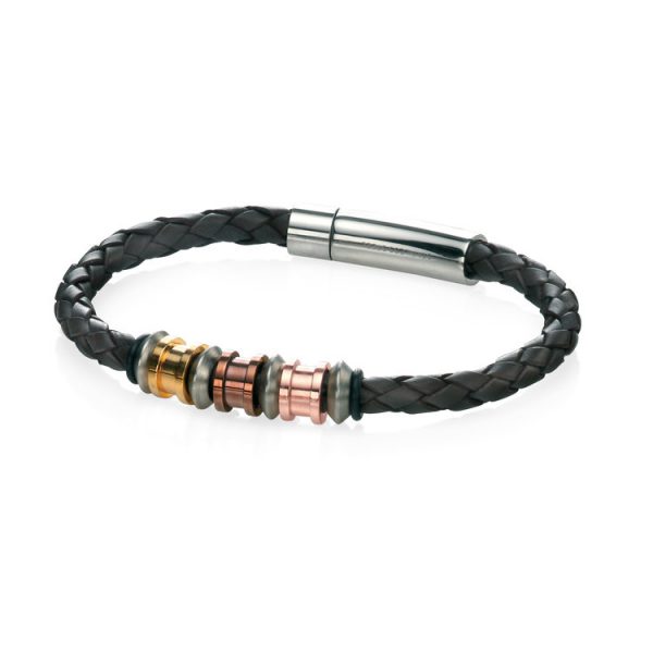 Fred Bennett Stainless Steel BROWN Leather Multi Plate Bracelet