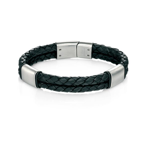 Fred Bennett Black Leather Bracelet With Brush Finish