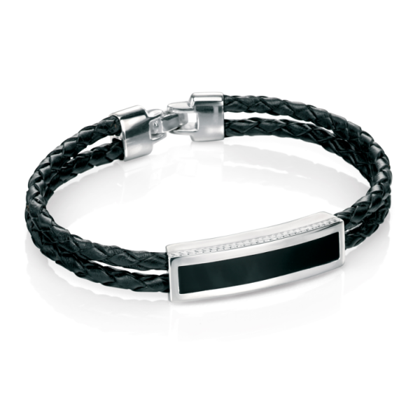 Fred Bennett Black Agate Inlay Id Woven Leather Bracelet