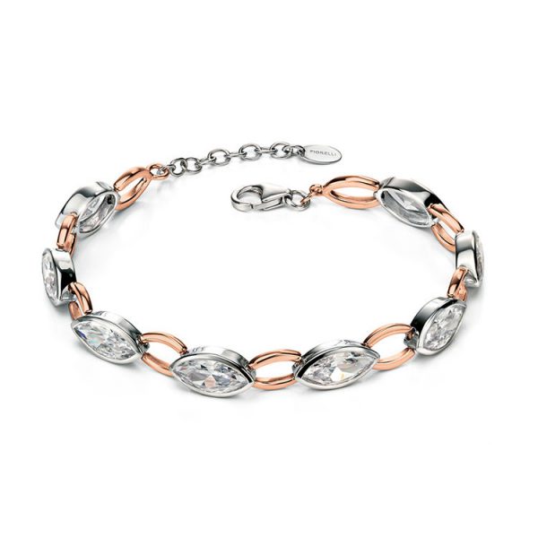 Fiorelli Silver Rose Gold and Clear CZ Marquise Bracelet