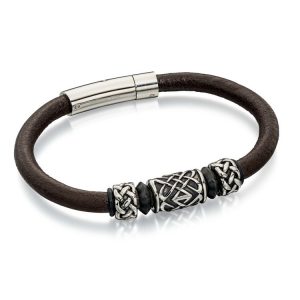Fred Bennett Brown Smooth Leather With Celtic Beads Bracelet