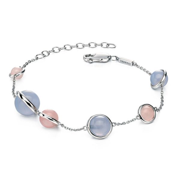 Fiorelli Silver Chalcedony And Rose Quartz Station Bracelet