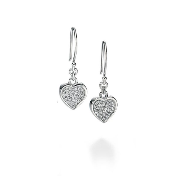 Silver Stone Set Heart Drop Earrings