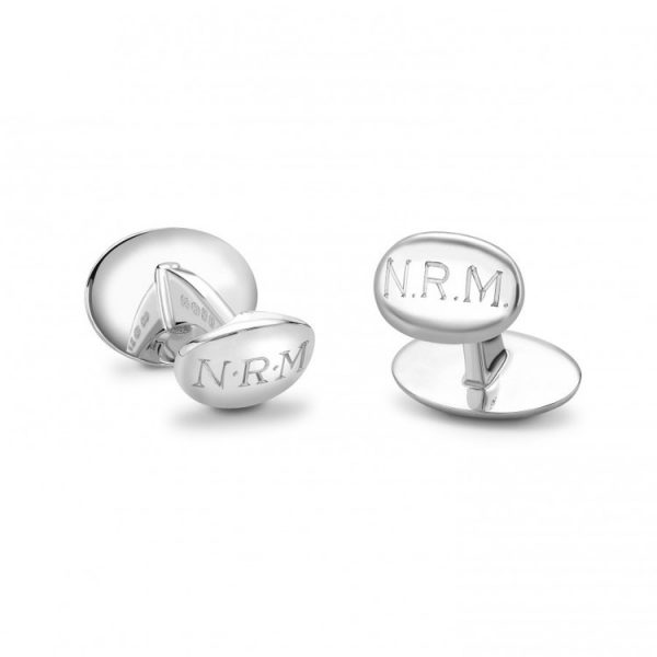 Sterling Silver Plain Oval Linked Cufflinks