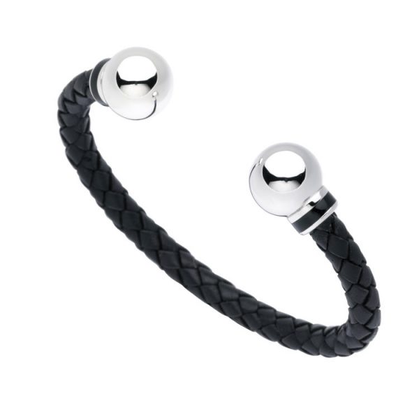 Leather Bangle with Silver Beads