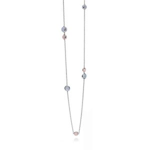 Silver Pale Blue Chalcedony And Rose Quartz Station Necklace