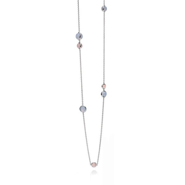 Silver Pale Blue Chalcedony And Rose Quartz Station Necklace