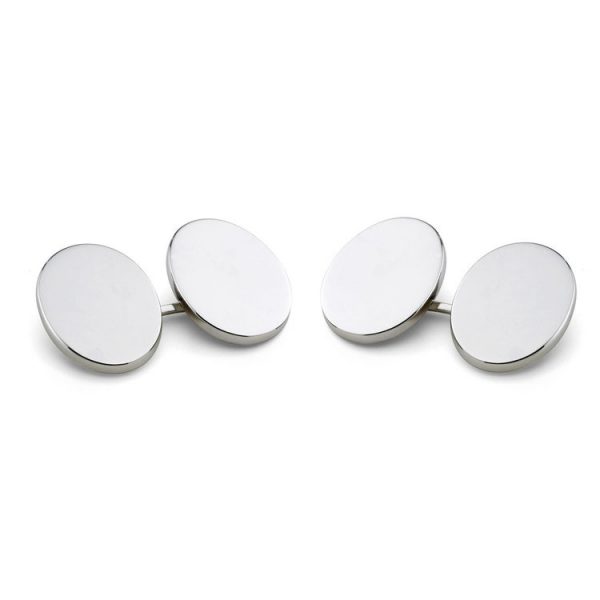 Sterling Silver Plain Oval Linked Cufflinks