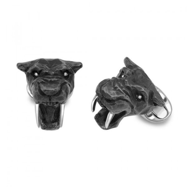 Sterling Silver Black Saber-Tooth Tiger Cufflinks