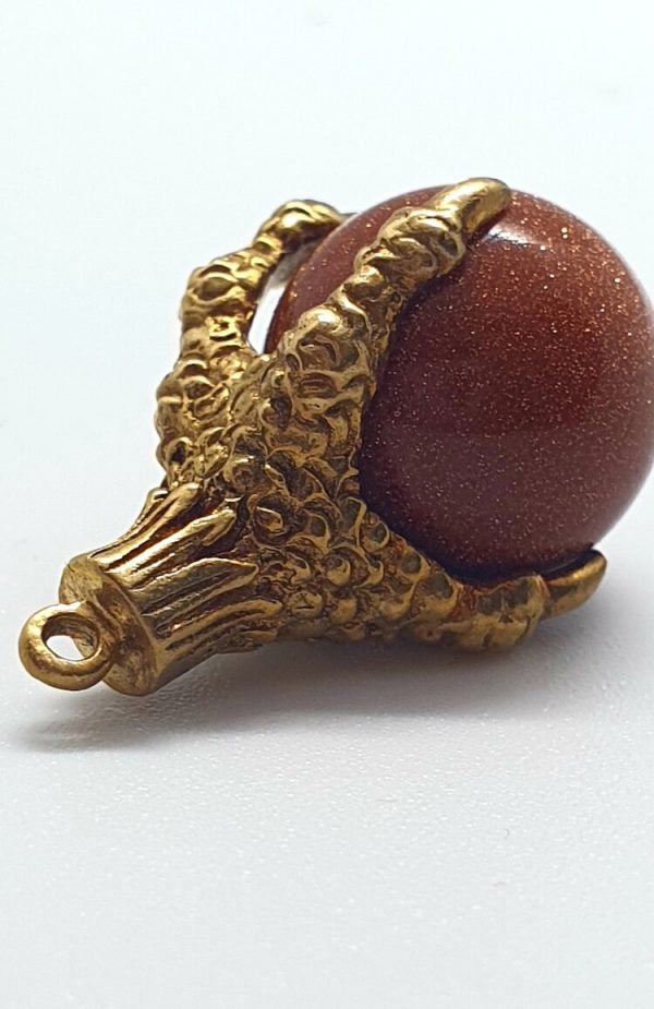 Pre Owned 9ct Yellow Gold Bird of Prey Talon with Goldstone Orb
