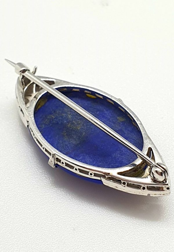 18ct White Gold Lapis and Diamond Brooch (Unhallmarked)