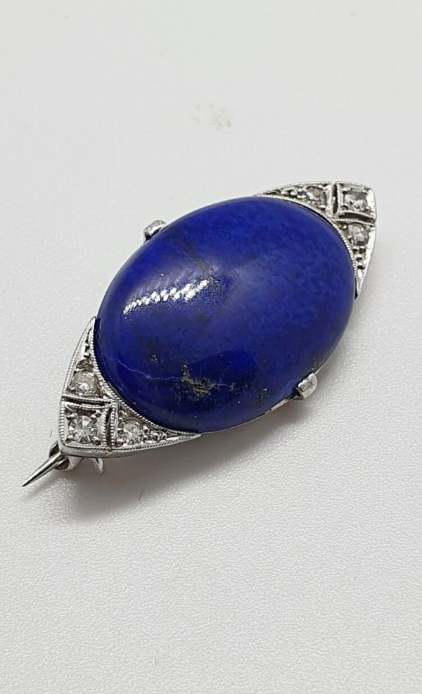 18ct White Gold Lapis and Diamond Brooch (Unhallmarked)