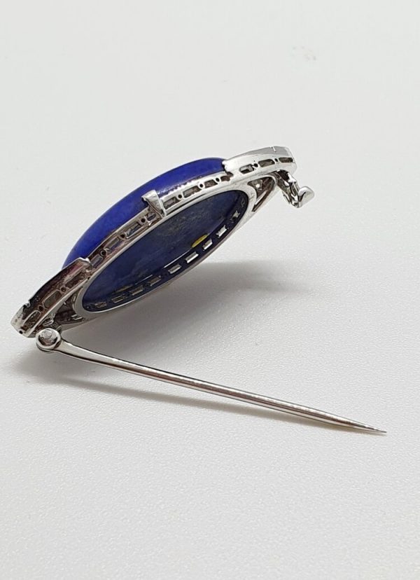 18ct White Gold Lapis and Diamond Brooch (Unhallmarked)