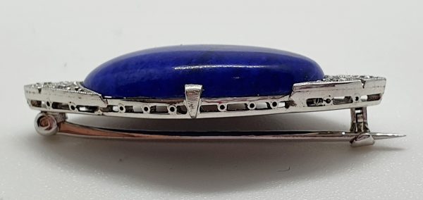 18ct White Gold Lapis and Diamond Brooch (Unhallmarked)