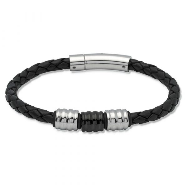Unique & Co. Leather Bracelet with Black or Brown Plated Steel