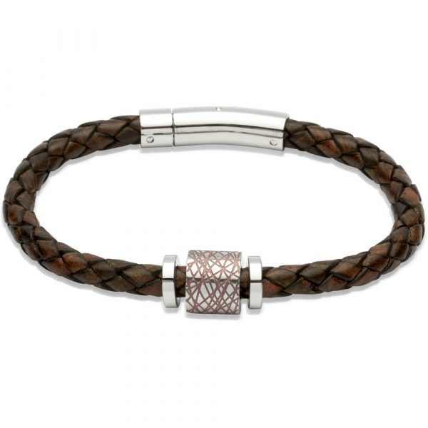 Unique & Co. BROWN Leather Bracelet With Stainless Steel Elements