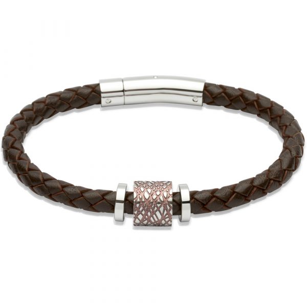 Unique & Co. BLACK Leather Bracelet With Stainless Steel Elements