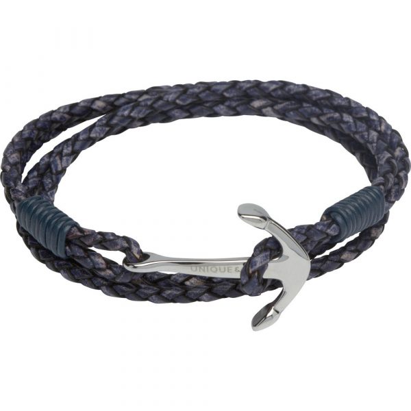 Unique & Co. Leather Bracelet With A Stainless Steel Anchor Clasp