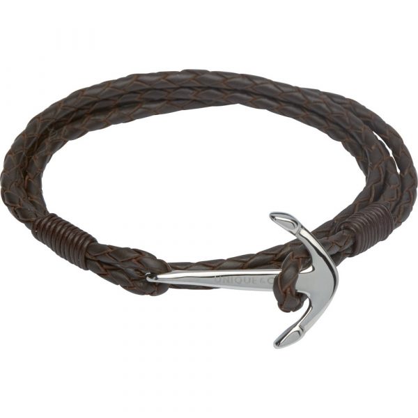 Unique & Co. Leather Bracelet With A Stainless Steel Anchor Clasp