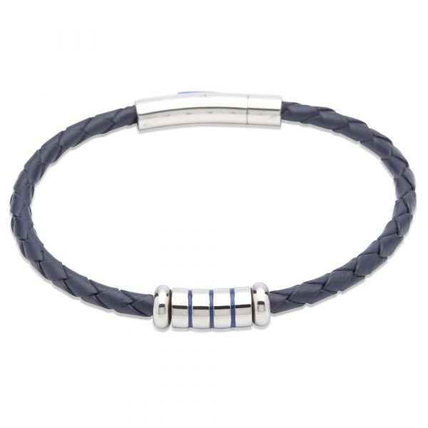 Unique & Co. Leather Bracelet With Steel & Black Enamel