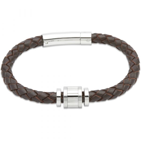 Unique & Co. Dark Brown Leather Bracelet With Steel Elements
