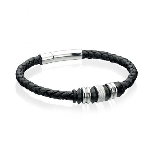 Fred Bennett Thick Black Braided Bracelet With Push Lock Stainless Steel Clasp