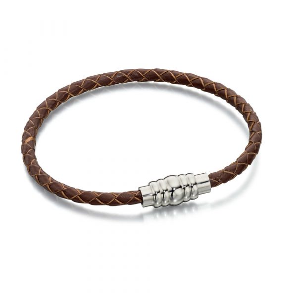 Fred Bennett Skinny Stainless Steel Black Or Brown Leather Magnetic Bracelet