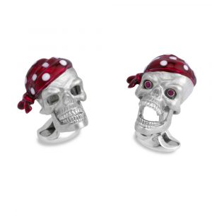 Sterling Silver Pirate Skull Cufflinks with Ruby Eyes