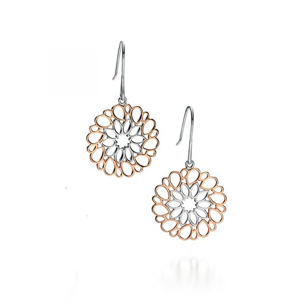 Two Tone Sterling Silver Cut Out Pattern Earrings