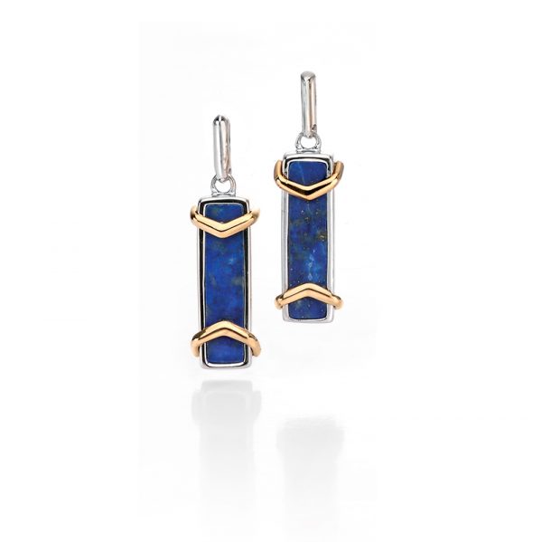 Silver Lapis Inlay Earrings With Yellow Gold Detail