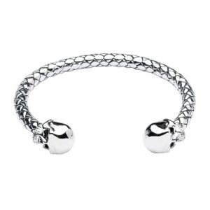 Sterling Silver Torque Skull Bangle