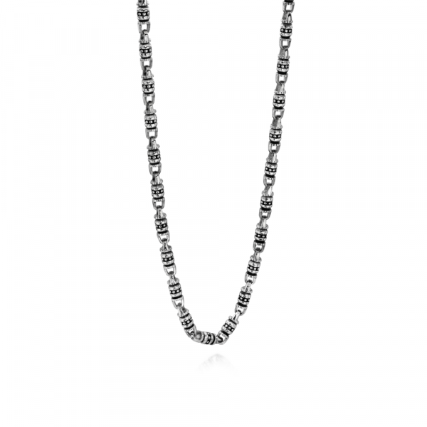 Gents 23.5" Multi Bead Chain Necklace - Grey Steel
