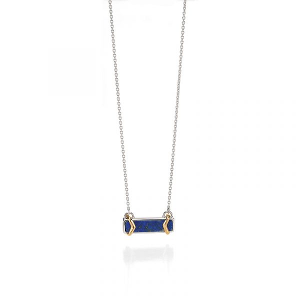 Silver Lapis Inlay Necklace With Yellow GoldDetail