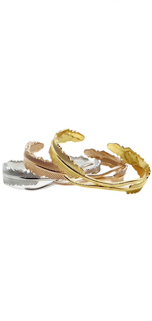 Ladies Silver Feather Bangle with Rose Gold Plating