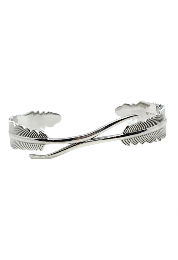 Ladies Silver Feather Bangle