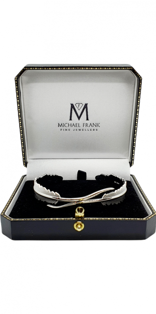 Ladies Silver Feather Bangle