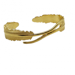Ladies Silver Feather Bangle with Yellow Gold Plating