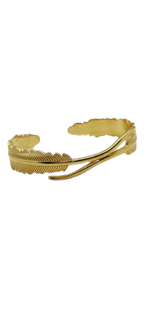 Ladies Silver Feather Bangle with Yellow Gold Plating