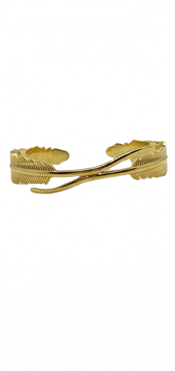 Ladies Silver Feather Bangle with Yellow Gold Plating