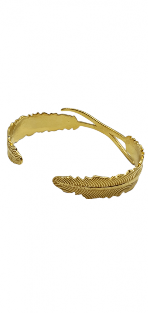 Ladies Silver Feather Bangle with Yellow Gold Plating