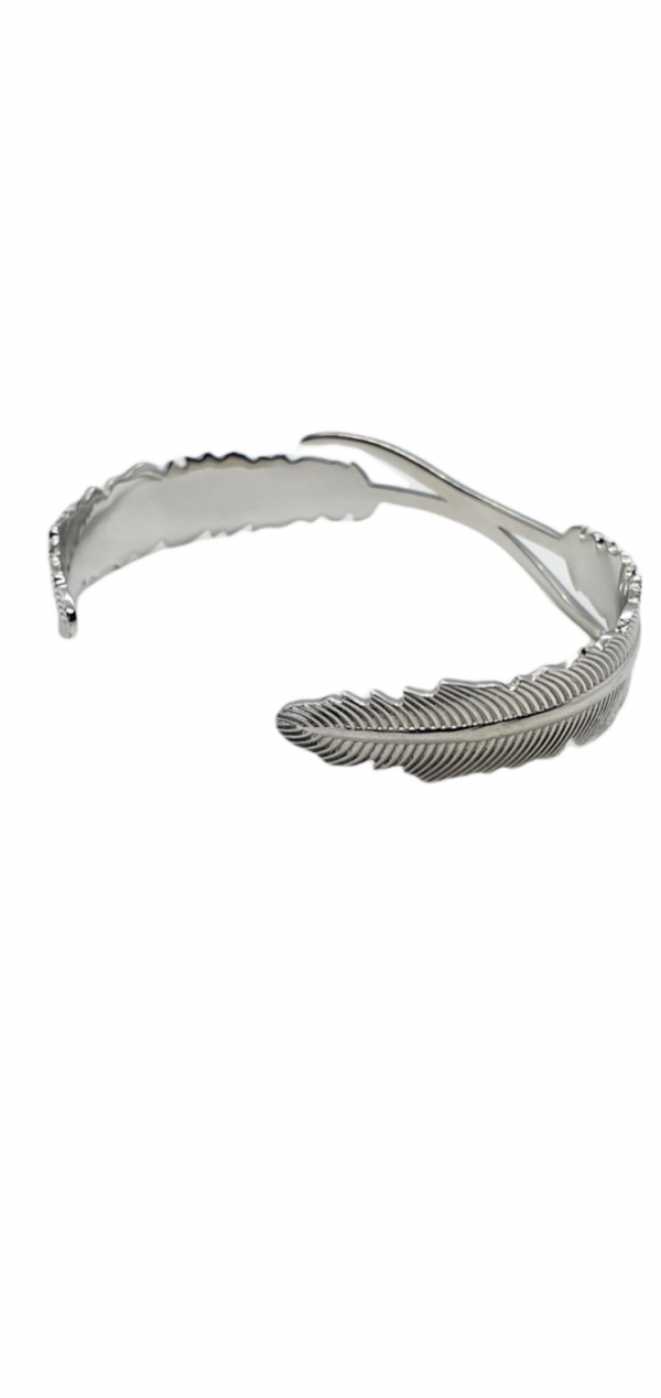 Ladies Silver Feather Bangle