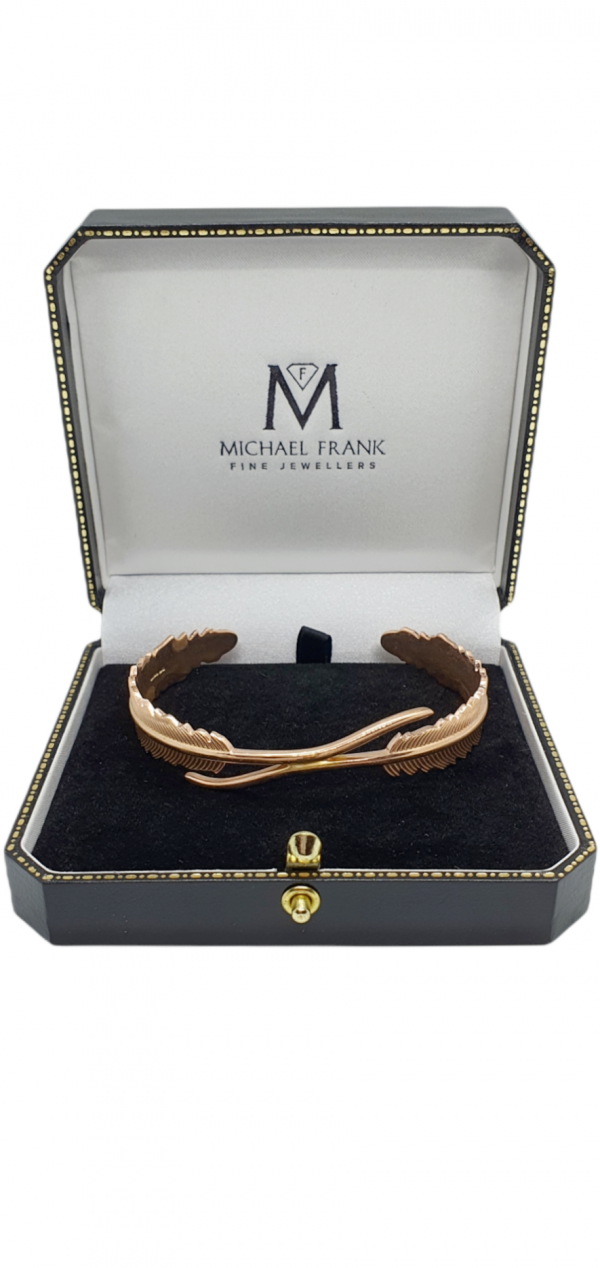 Ladies Silver Feather Bangle with Rose Gold Plating