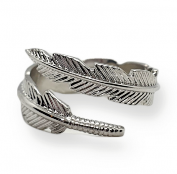 Ladies Silver Feather Ring