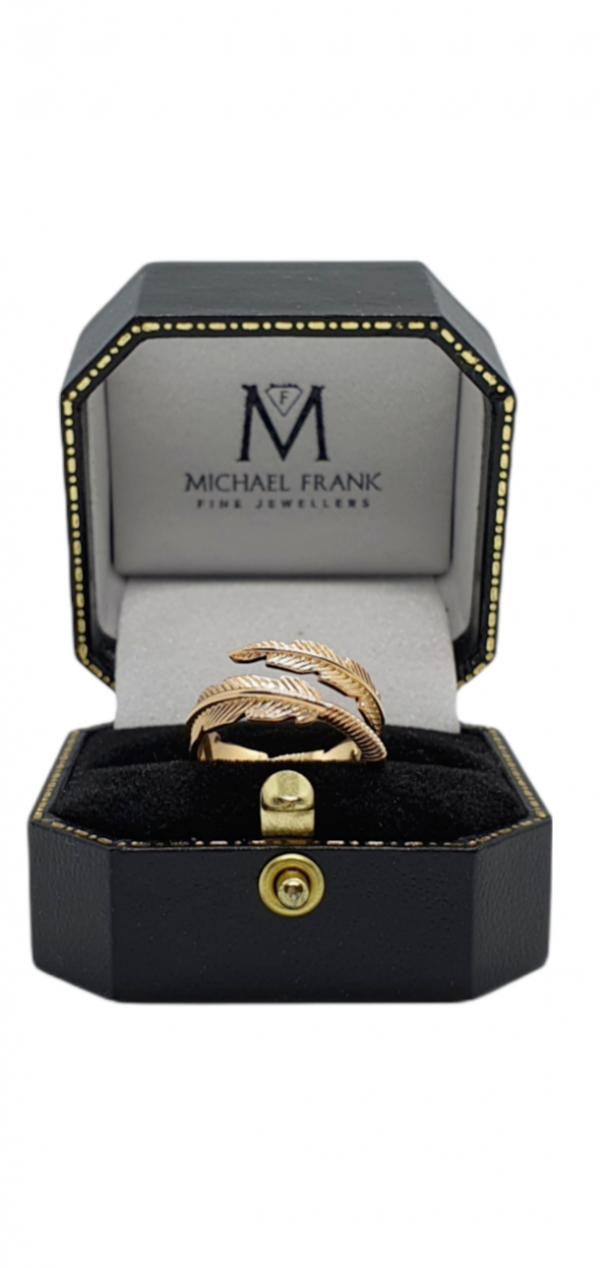 Ladies Silver Feather Ring with Rose Gold Plating