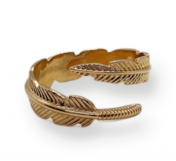 Ladies Silver Feather Ring with Rose Gold Plating