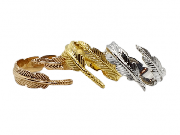 Ladies Silver Feather Ring with Rose Gold Plating